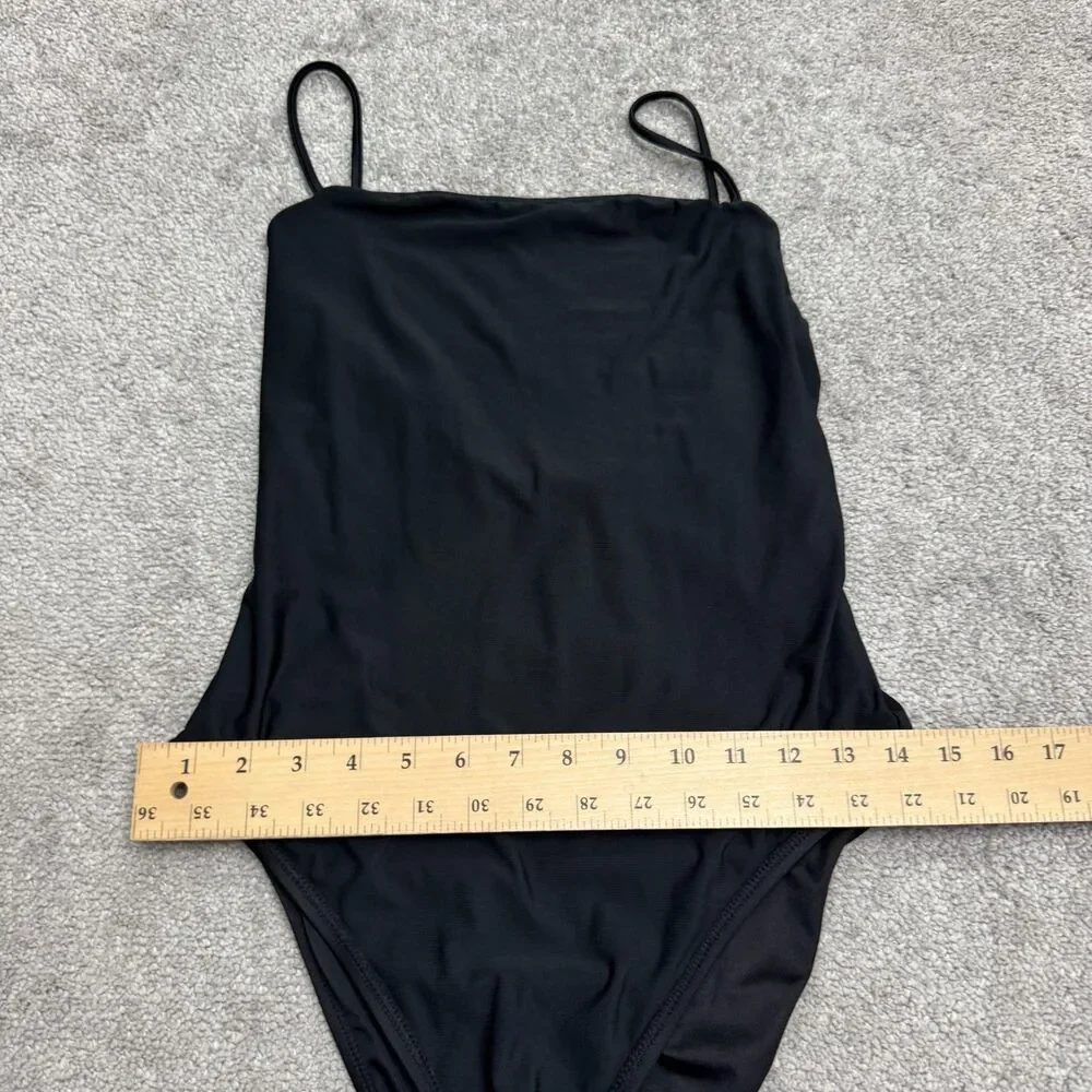VYB Cami Straight Neck High Cut Open Back One Piece Swimsuit Women Medium Black